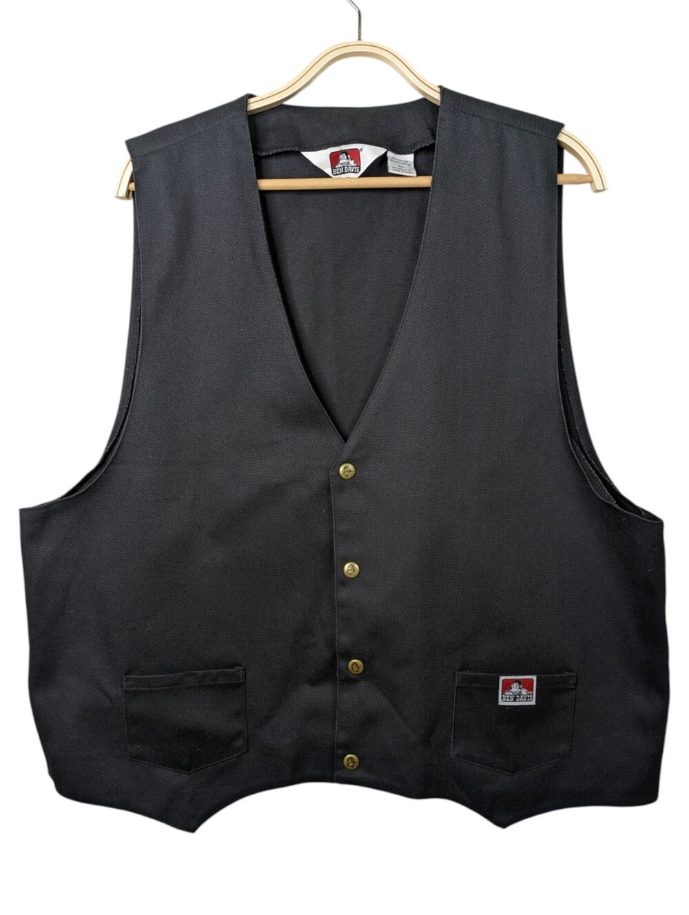 Ben Davis Cotton Twill Vest XL Black Snap Button Workwear Biker Grunge
